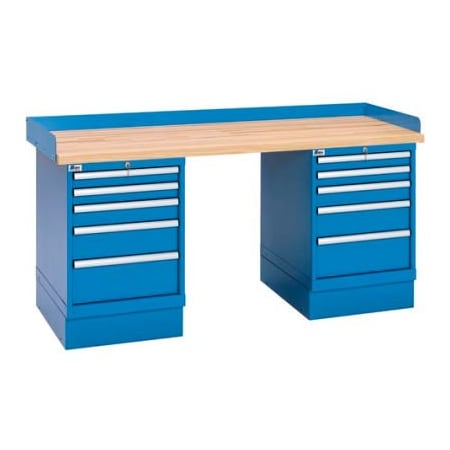 Lista International Industrial Workbench w/5 Drawer Cabinets, Butcher Block Top - Blue XSWB62-72BT/BB